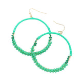 Raffia Faceted Bead Wrapped Open Metal Circle Earrings - Madeline Love - Flyclothing LLC