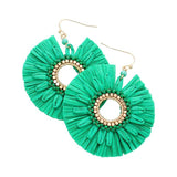 Raffia Trimmed Open Circle Dangle Earrings - Madeline Love - Flyclothing LLC