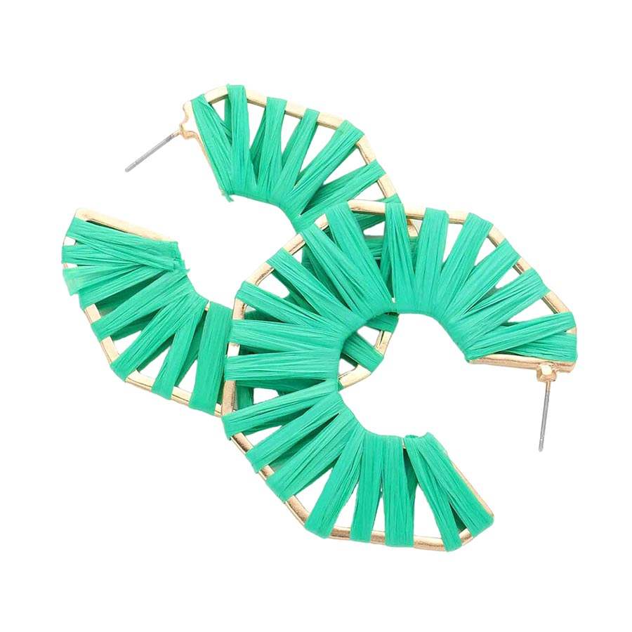 Raffia Wrapped Octagon Hoop Earrings - Madeline Love - Flyclothing LLC