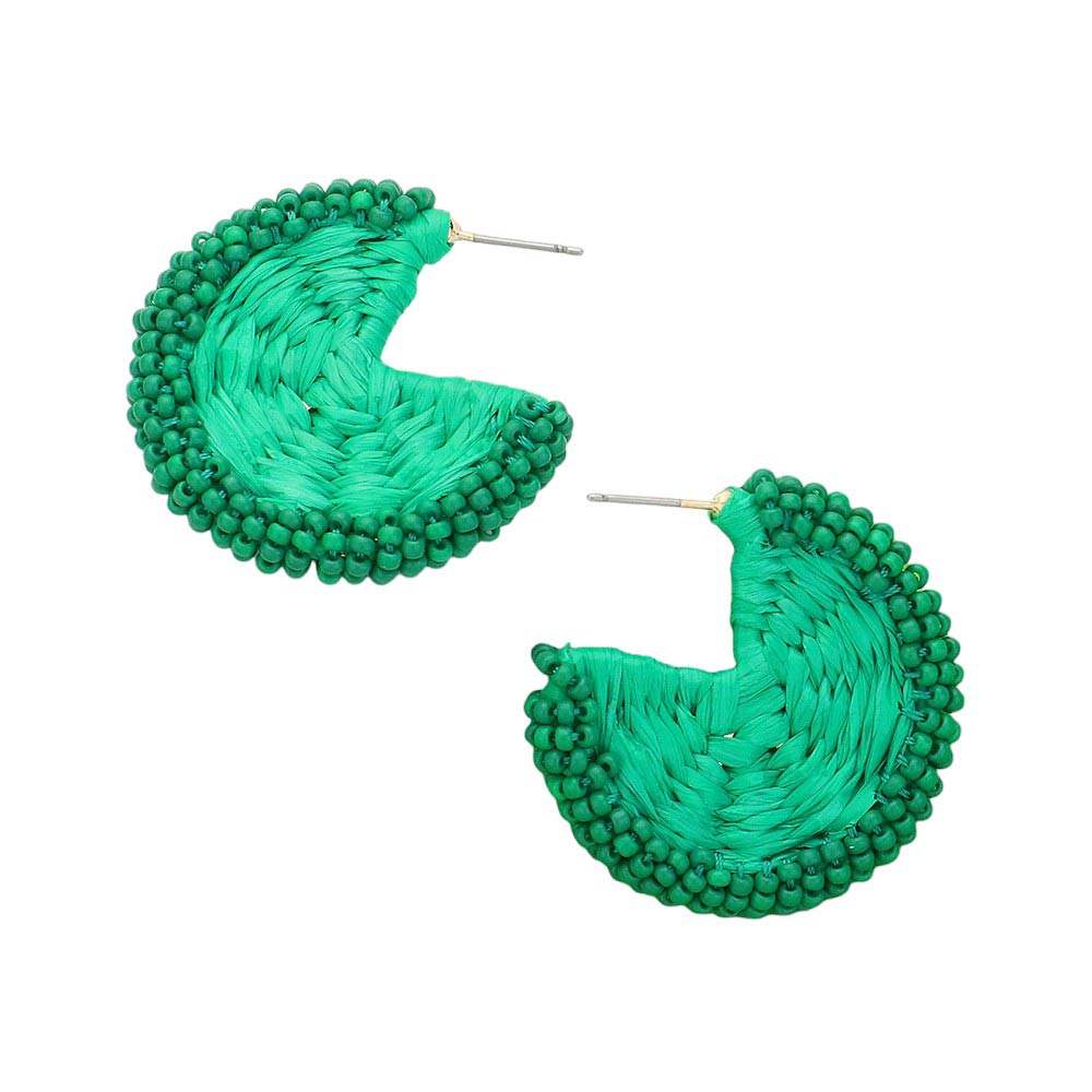 Raffia Wrapped Seed Beaded Round Earrings - Madeline Love - Flyclothing LLC