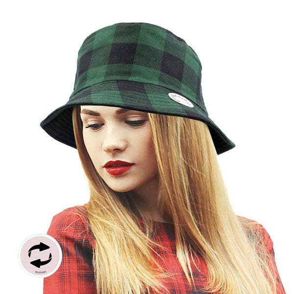 Reversible Buffalo Check Patterned Bucket Hat - Madeline Love - Flyclothing LLC