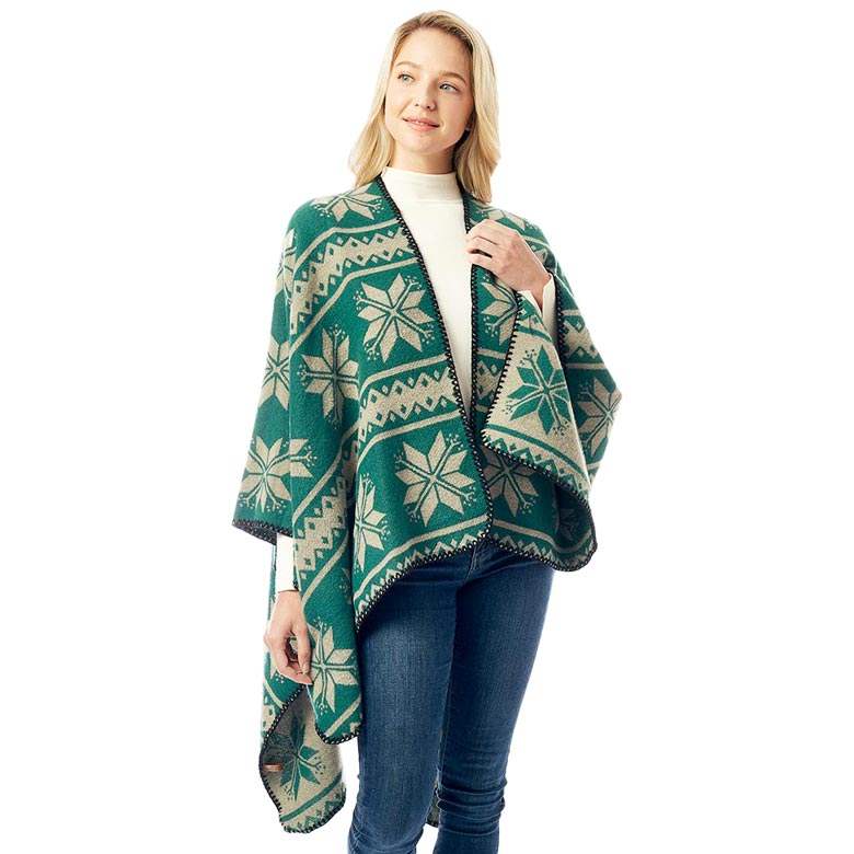 Reversible Snowflake Pattern Ruana - Madeline Love - Flyclothing LLC