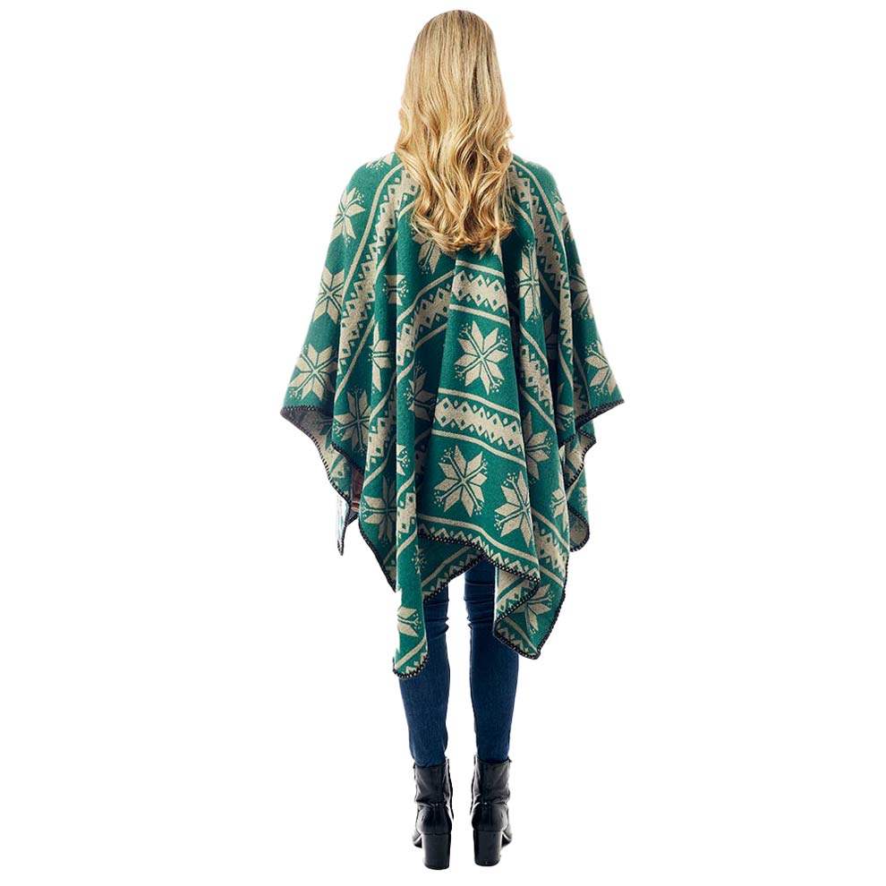 Reversible Snowflake Pattern Ruana - Madeline Love - Flyclothing LLC