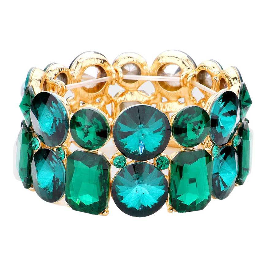 Round Emerald Cut Stone Stretch Evening Bracelet - Madeline Love - Flyclothing LLC