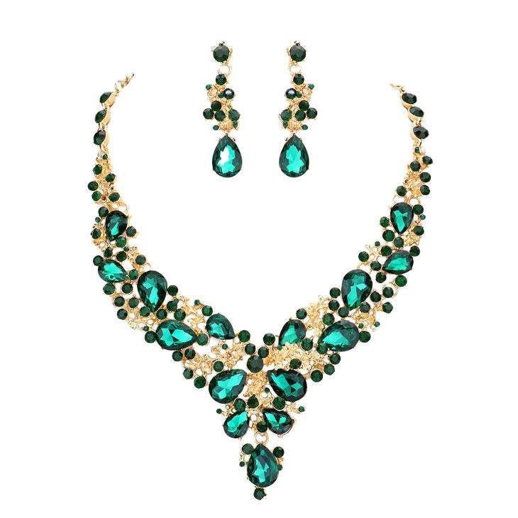 Round Teardrop Stone Accented Evening Necklace - Madeline Love - Flyclothing LLC