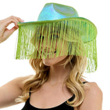 Shiny Western Cowboy Hat with Fringe - Madeline Love - Flyclothing LLC