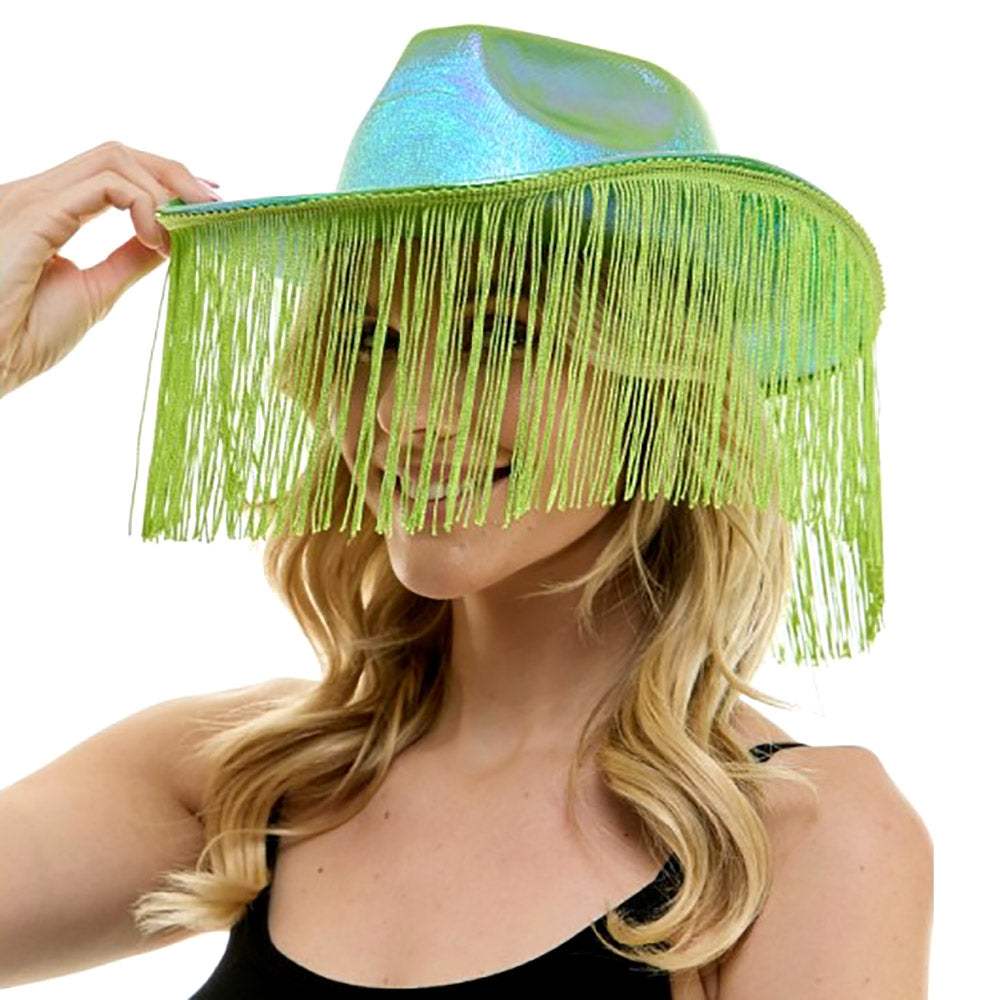 Shiny Western Cowboy Hat with Fringe - Madeline Love - Flyclothing LLC