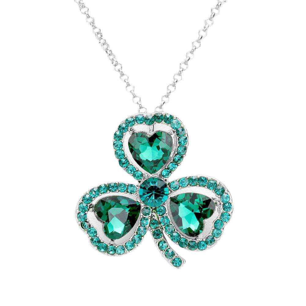 Heart Crystal Rhinestone Clover Pendant Necklace - Madeline Love - Flyclothing LLC