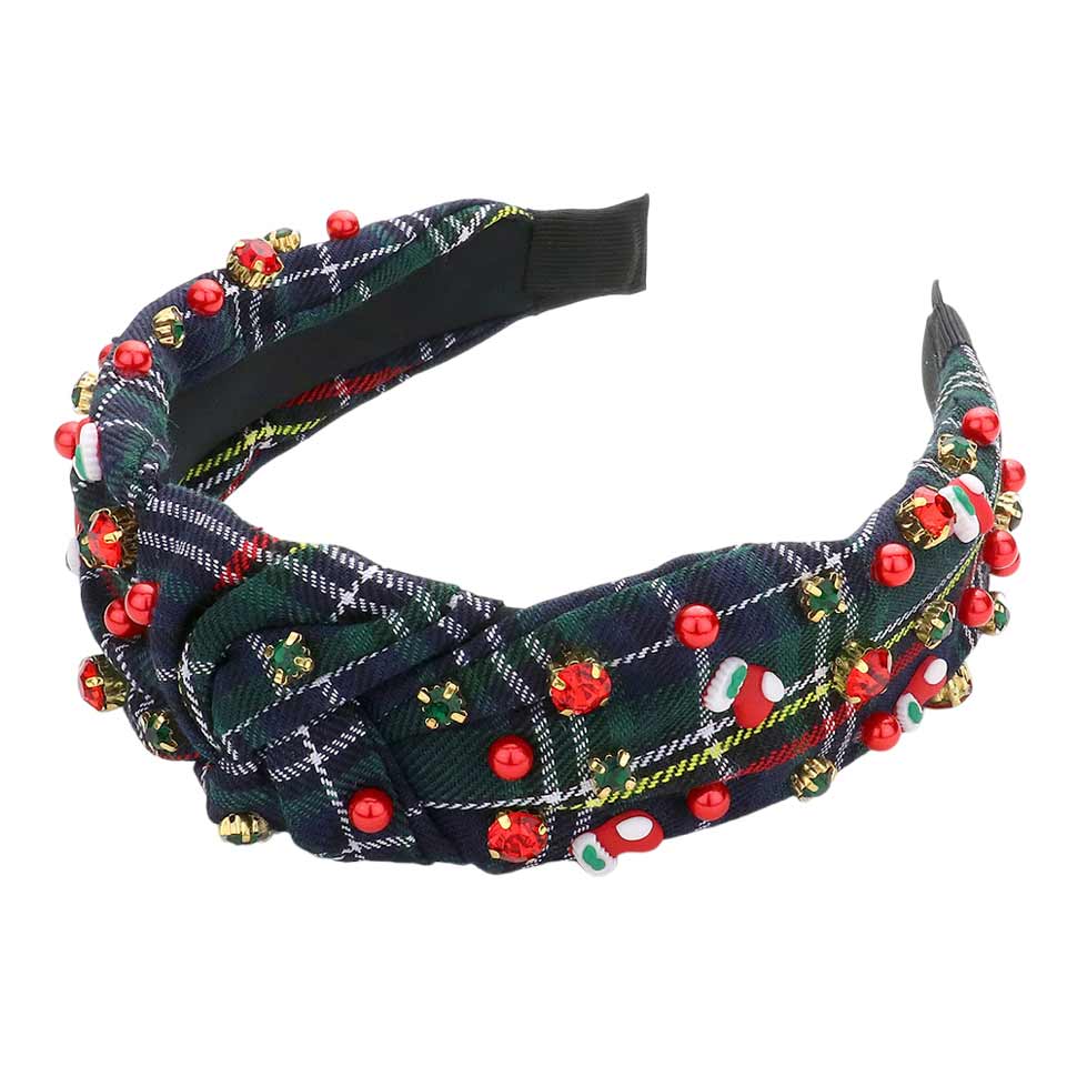 Socks Pearl Stone Knot Burnout Check Patterned Headband - Madeline Love - Flyclothing LLC