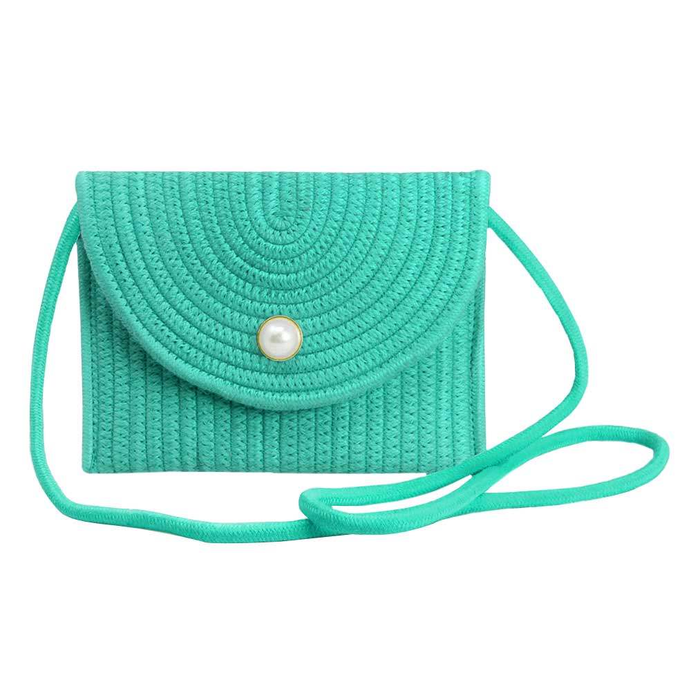 Solid Color With Pearl Button Straw Micro Crossbody Bag - Madeline Love - Flyclothing LLC