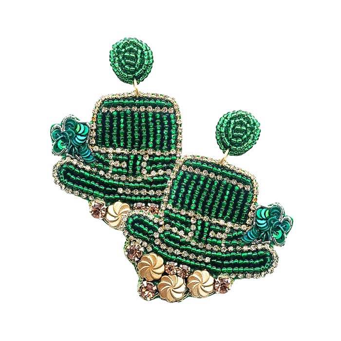 St. Patrick's Day Felt Back Beaded Hat Dangle Earrings - Madeline Love - Flyclothing LLC