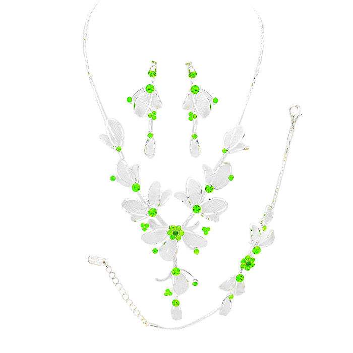 Stone Accented Metal Mesh Petal Jewelry Set - Madeline Love - Flyclothing LLC