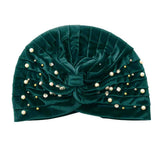 Stone Pearl Detailed Pleated Turban Beanie Hat - Madeline Love - Flyclothing LLC