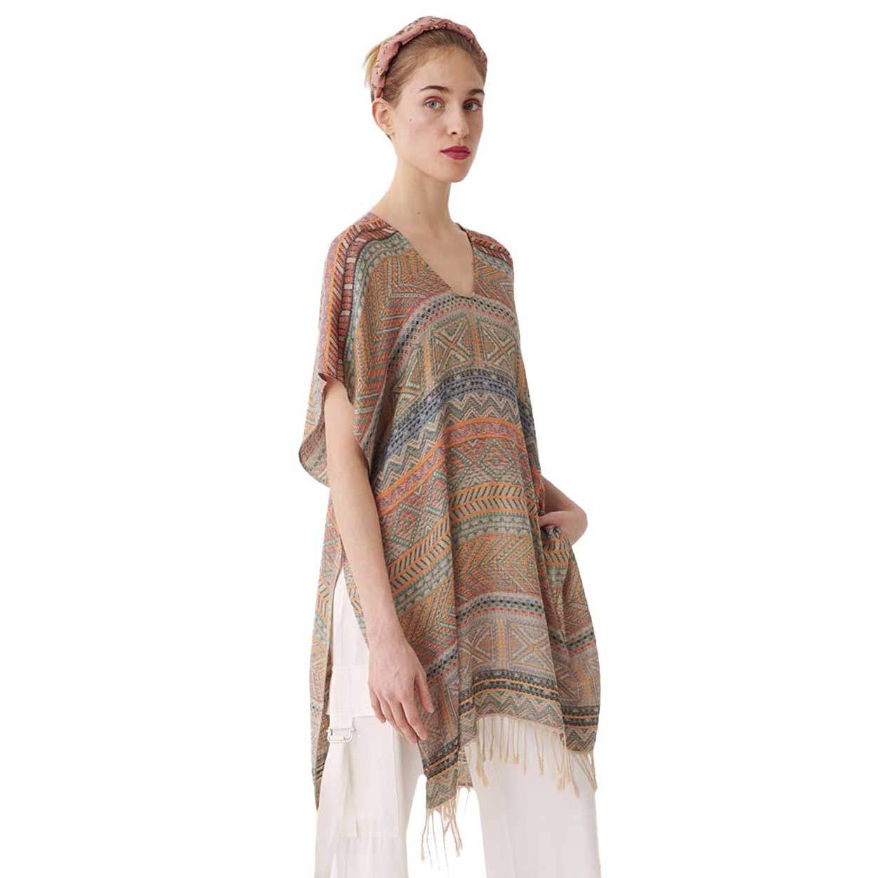 Stripe Tassel Kaftan Poncho - Madeline Love - Flyclothing LLC