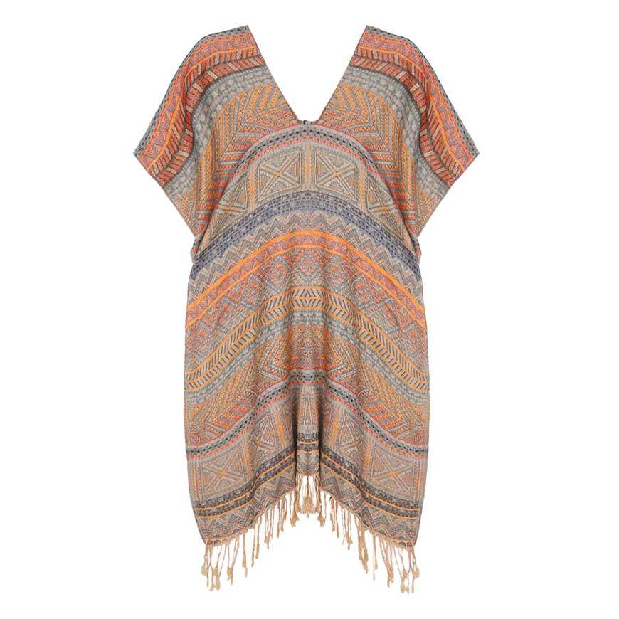 Stripe Tassel Kaftan Poncho - Madeline Love - Flyclothing LLC