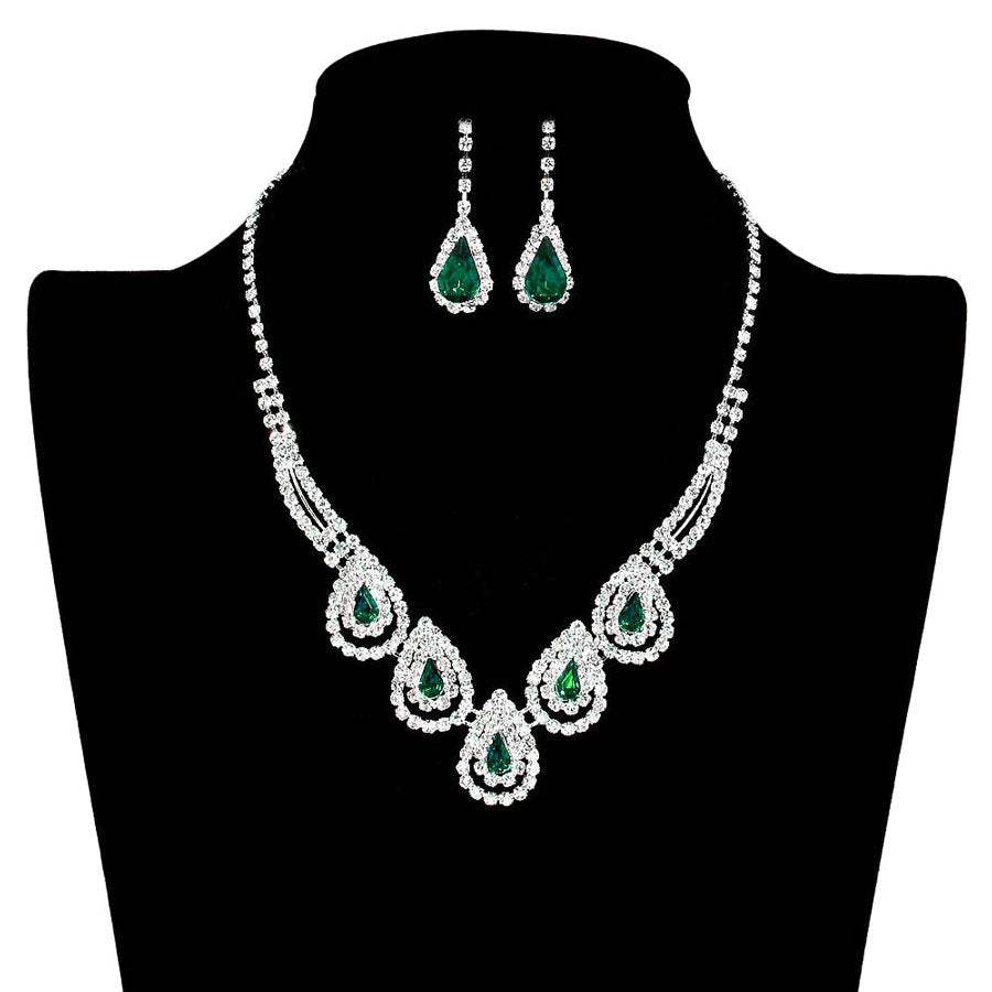 Teardrop Accented Rhinestone Necklace - Madeline Love - Flyclothing LLC