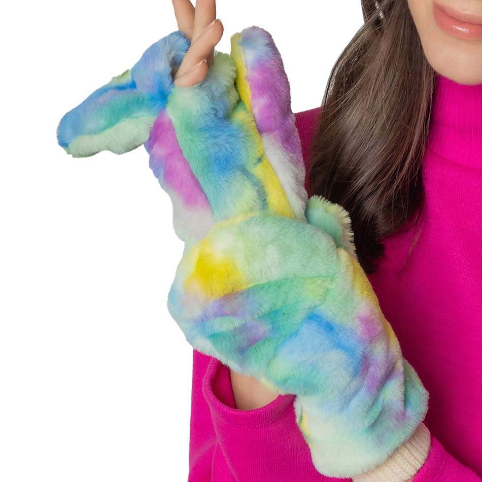 Tie Dye Faux Fur Mittens - Madeline Love - Flyclothing LLC