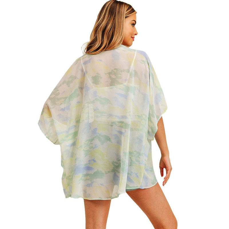 Trendy Tie Dye Cover Up Kimono Poncho - Madeline Love - Flyclothing LLC