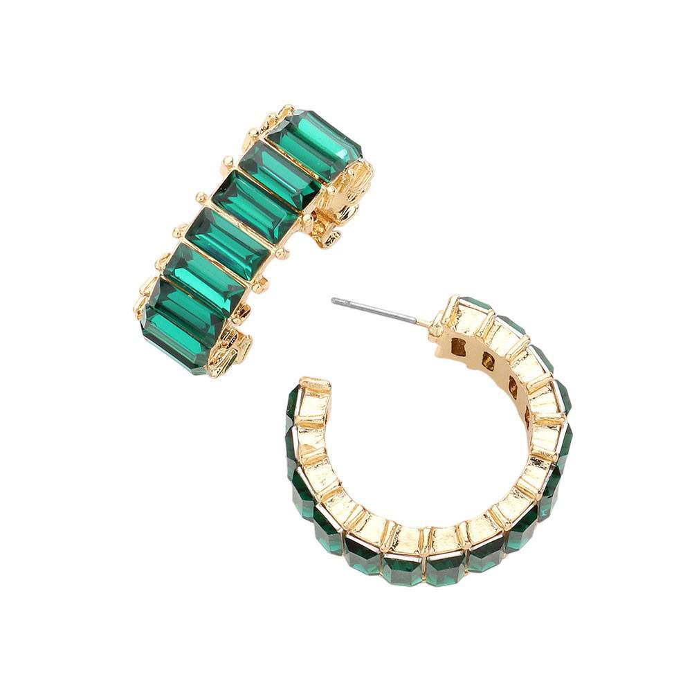 Baguette Stone Cluster Hoop Evening Earrings - Madeline Love - Flyclothing LLC