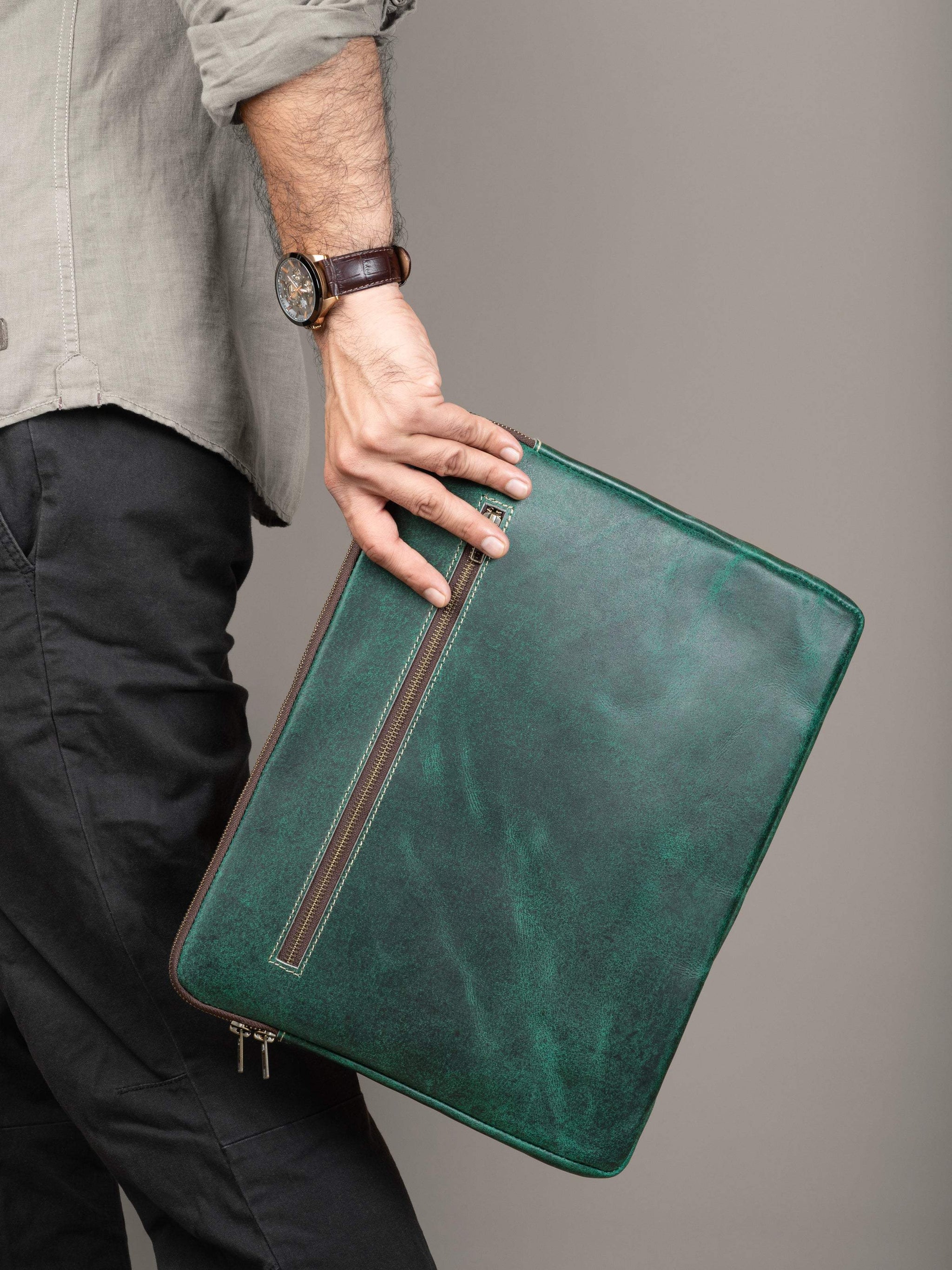 Green Laptop Sleeve - Classy Leather Bags - Flyclothing LLC
