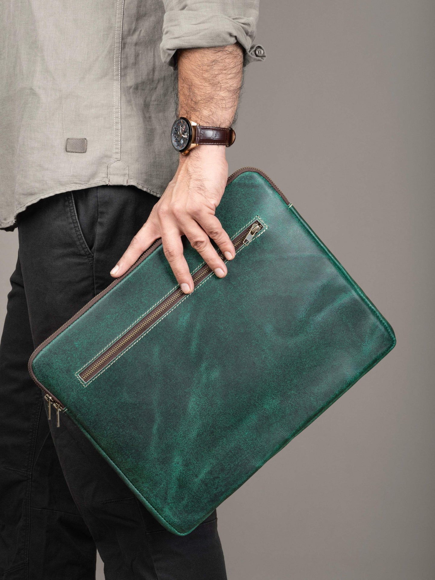 Green Laptop Sleeve - Classy Leather Bags - Flyclothing LLC