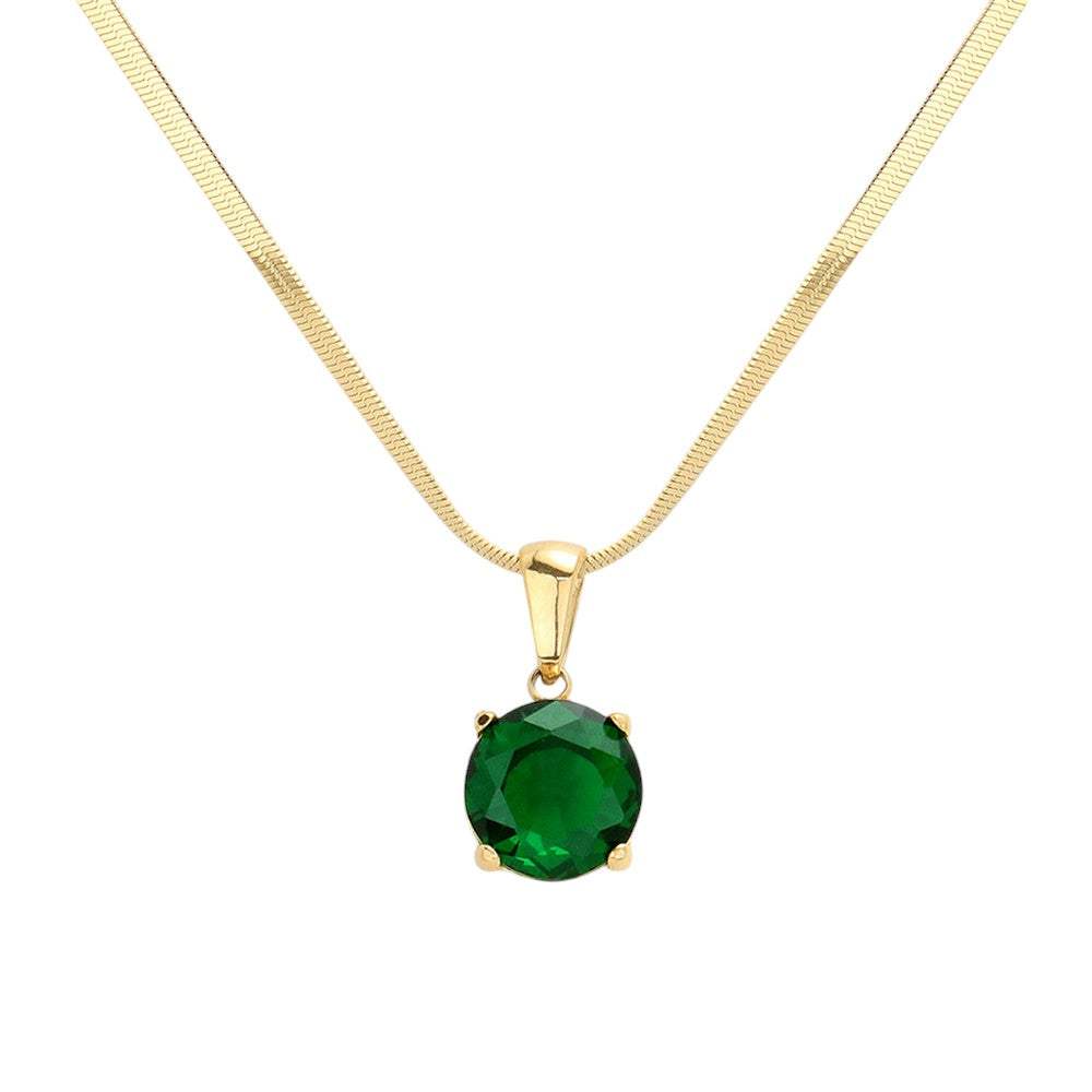 18K Gold Dipped Stainless Steel CZ Round Pendant Necklace - Madeline Love - Flyclothing LLC