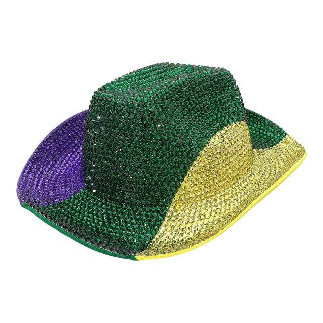 Bling Studded Mardi Gras Cowboy Fedora Hat - Madeline Love - Flyclothing LLC
