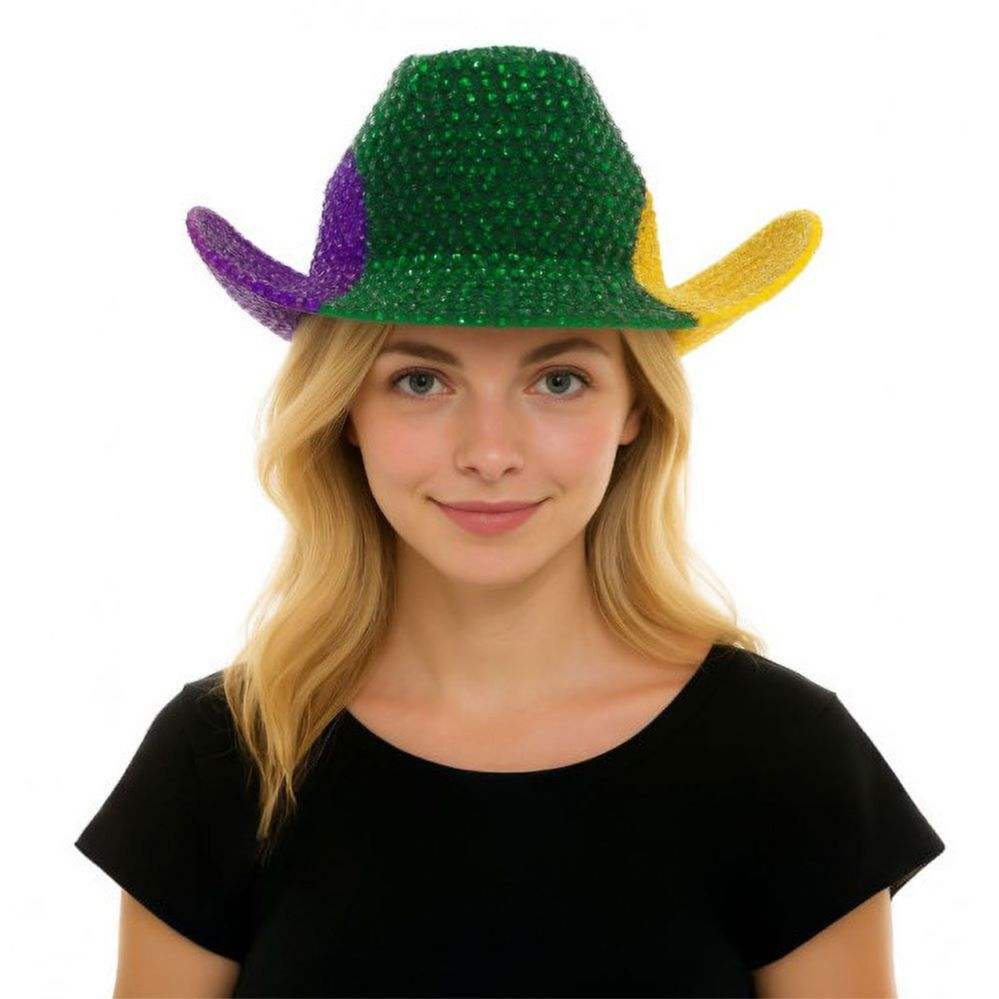 Bling Studded Mardi Gras Cowboy Fedora Hat - Madeline Love - Flyclothing LLC