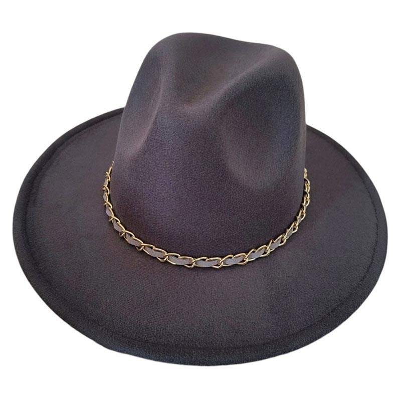 Faux Leather Braided Chain Band Pointed Fedora Hat - Madeline Love - Flyclothing LLC
