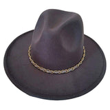 Faux Leather Braided Chain Band Pointed Fedora Hat - Madeline Love - Flyclothing LLC