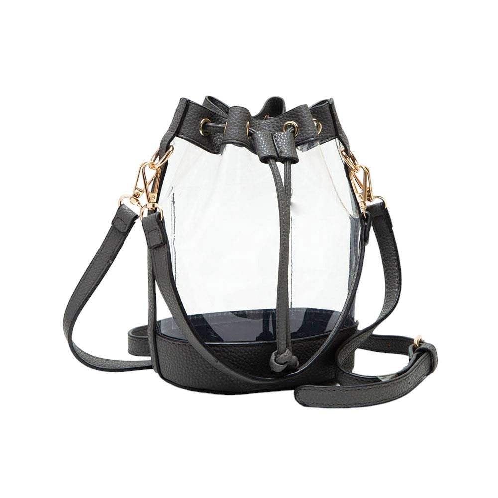Solid Faux Leather Transparent Bucket Bag - Madeline Love - Flyclothing LLC