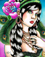 Black Market Art Company Gypsy Girl Feathers Print