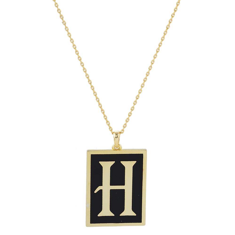 Gold Dipped Enamel Rectangle Monogram Pendant Necklace - Madeline Love - Flyclothing LLC