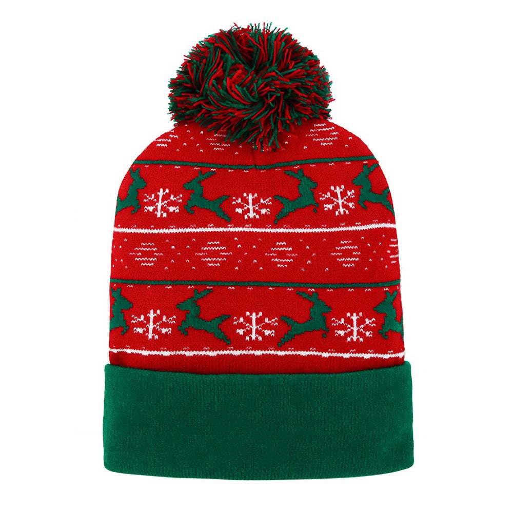 Reindeer Snowflake Pattern Pom Pom Winter Beanie Hat - Madeline Love - Flyclothing LLC