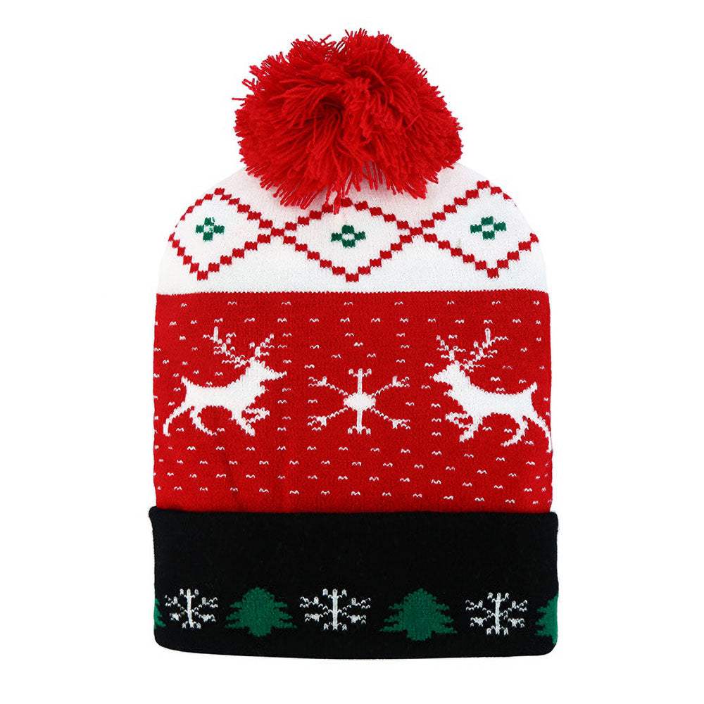 Reindeer Snowflake Christmas Tree Pattern Pom Pom Winter Beanie Hat - Madeline Love - Flyclothing LLC