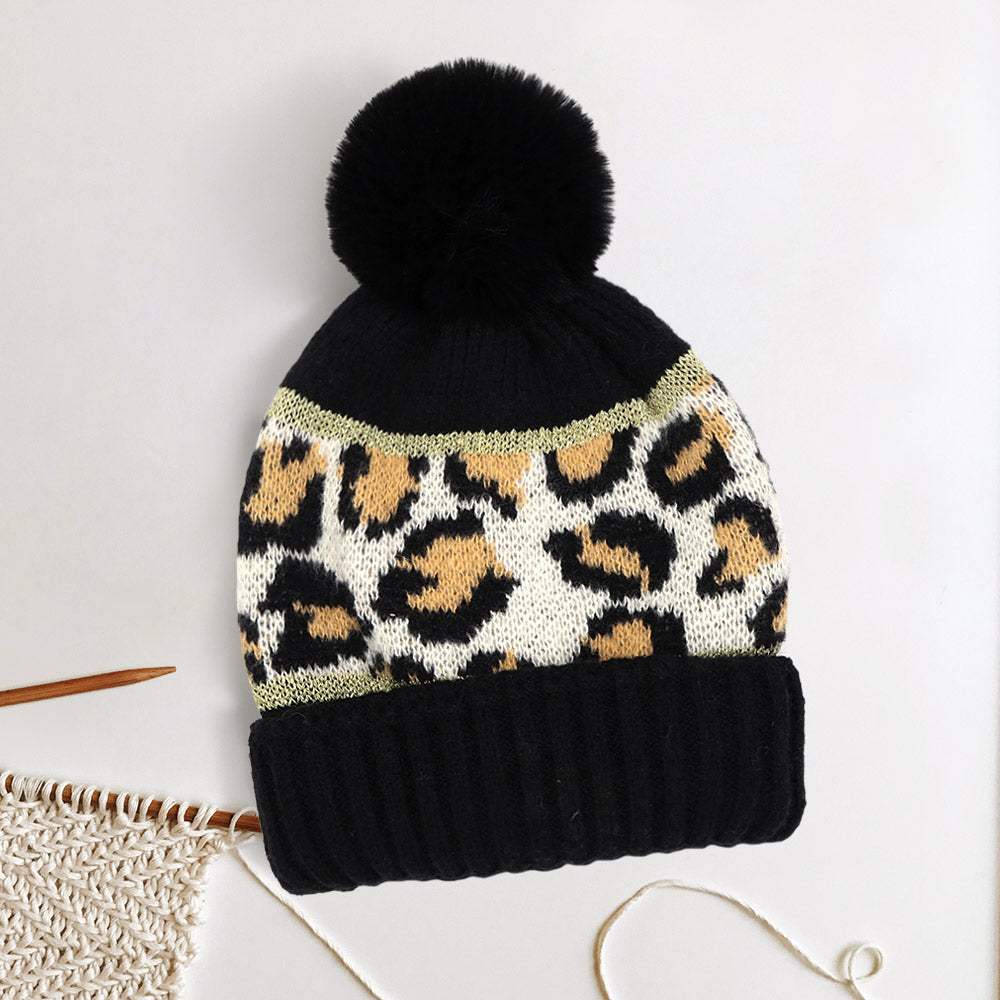 Leopard Patterned Pom Pom Beanie Hat - Madeline Love - Flyclothing LLC