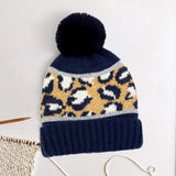Leopard Patterned Pom Pom Beanie Hat - Madeline Love - Flyclothing LLC