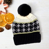 Houndstooth Patterned Pom Pom Beanie Hat - Madeline Love - Flyclothing LLC