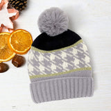 Houndstooth Patterned Pom Pom Beanie Hat - Madeline Love - Flyclothing LLC