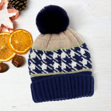Houndstooth Patterned Pom Pom Beanie Hat - Madeline Love - Flyclothing LLC