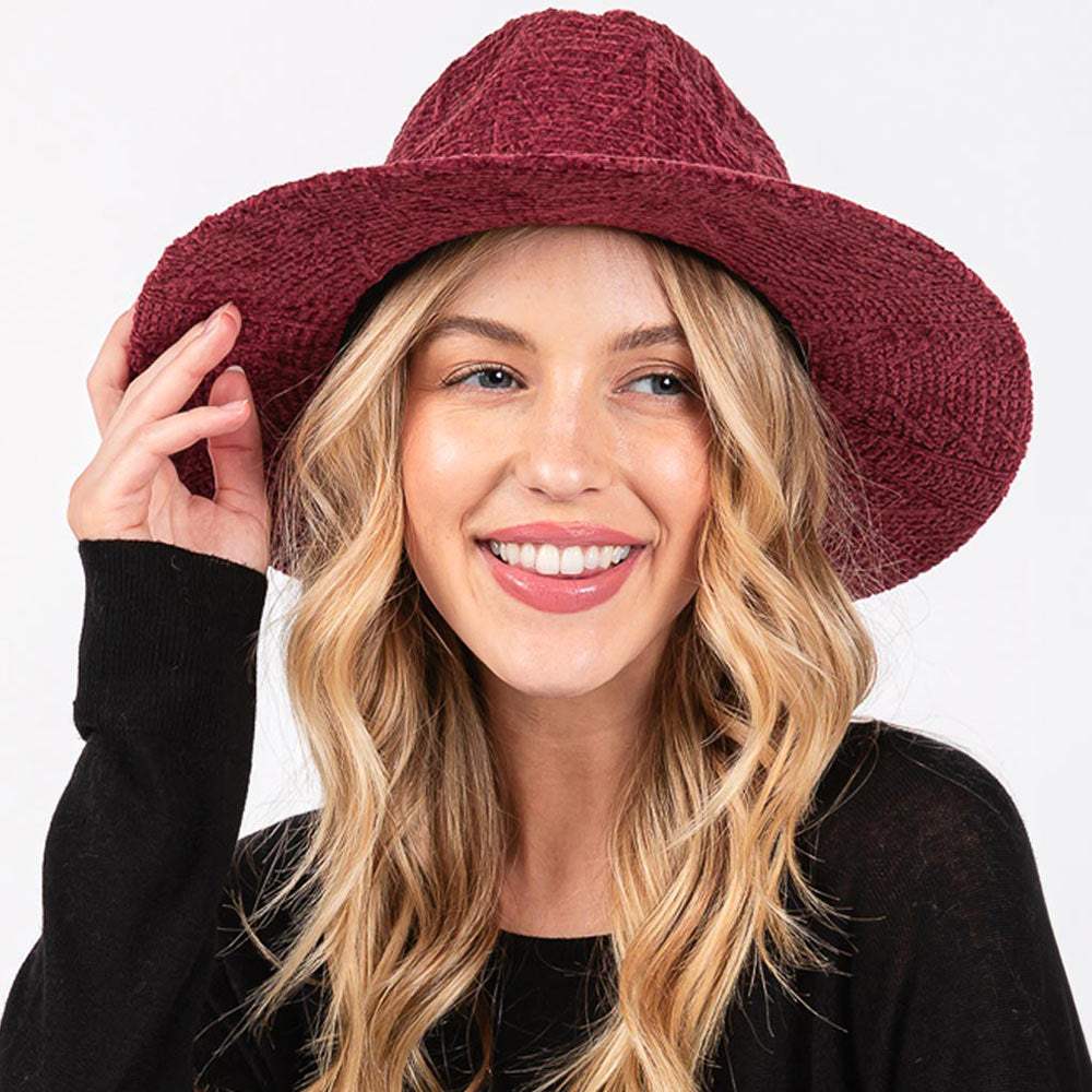 Chenille Pattern Fedora Hat with Braided Band - Madeline Love - Flyclothing LLC