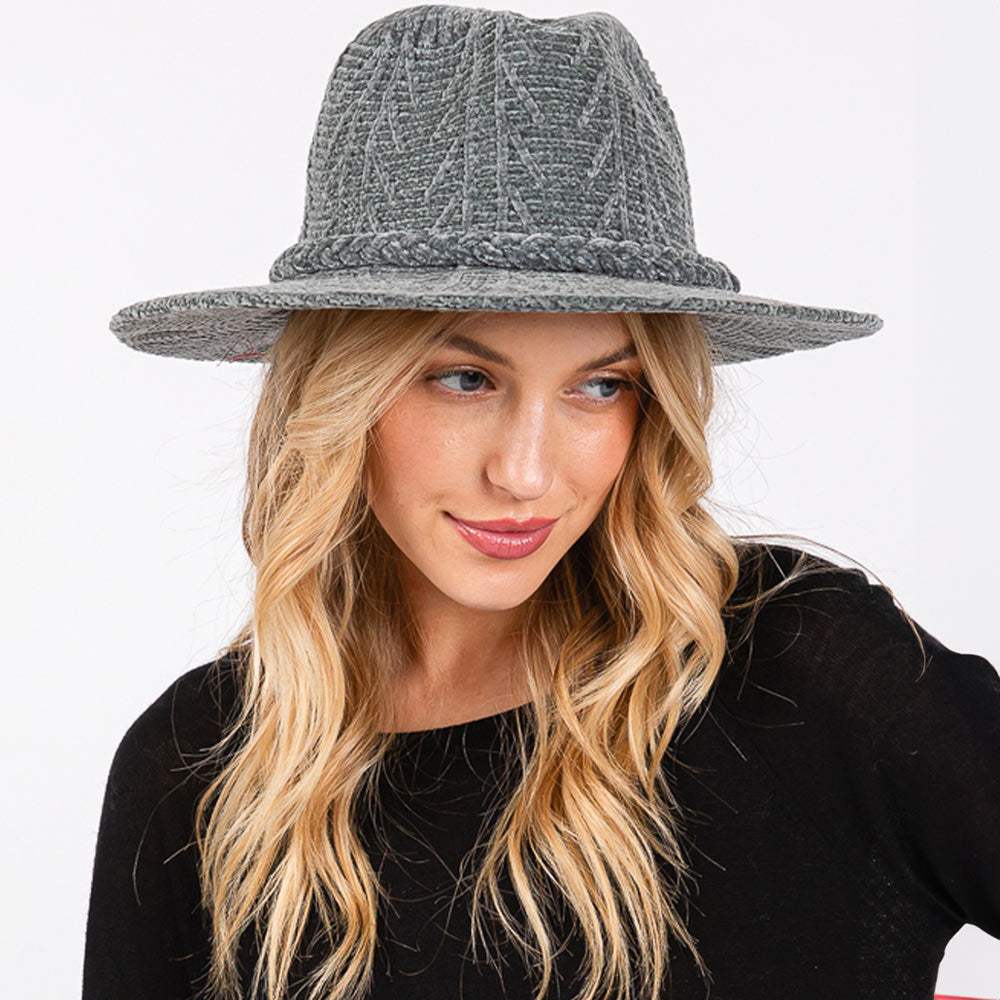 Chenille Pattern Fedora Hat with Braided Band - Madeline Love - Flyclothing LLC