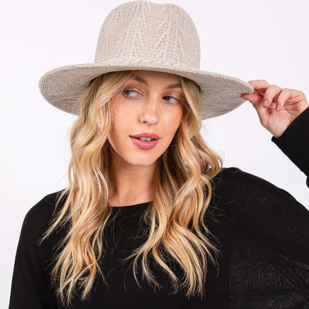 Chenille Pattern Fedora Hat with Braided Band - Madeline Love - Flyclothing LLC