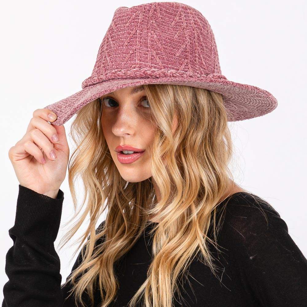Chenille Pattern Fedora Hat with Braided Band - Madeline Love - Flyclothing LLC