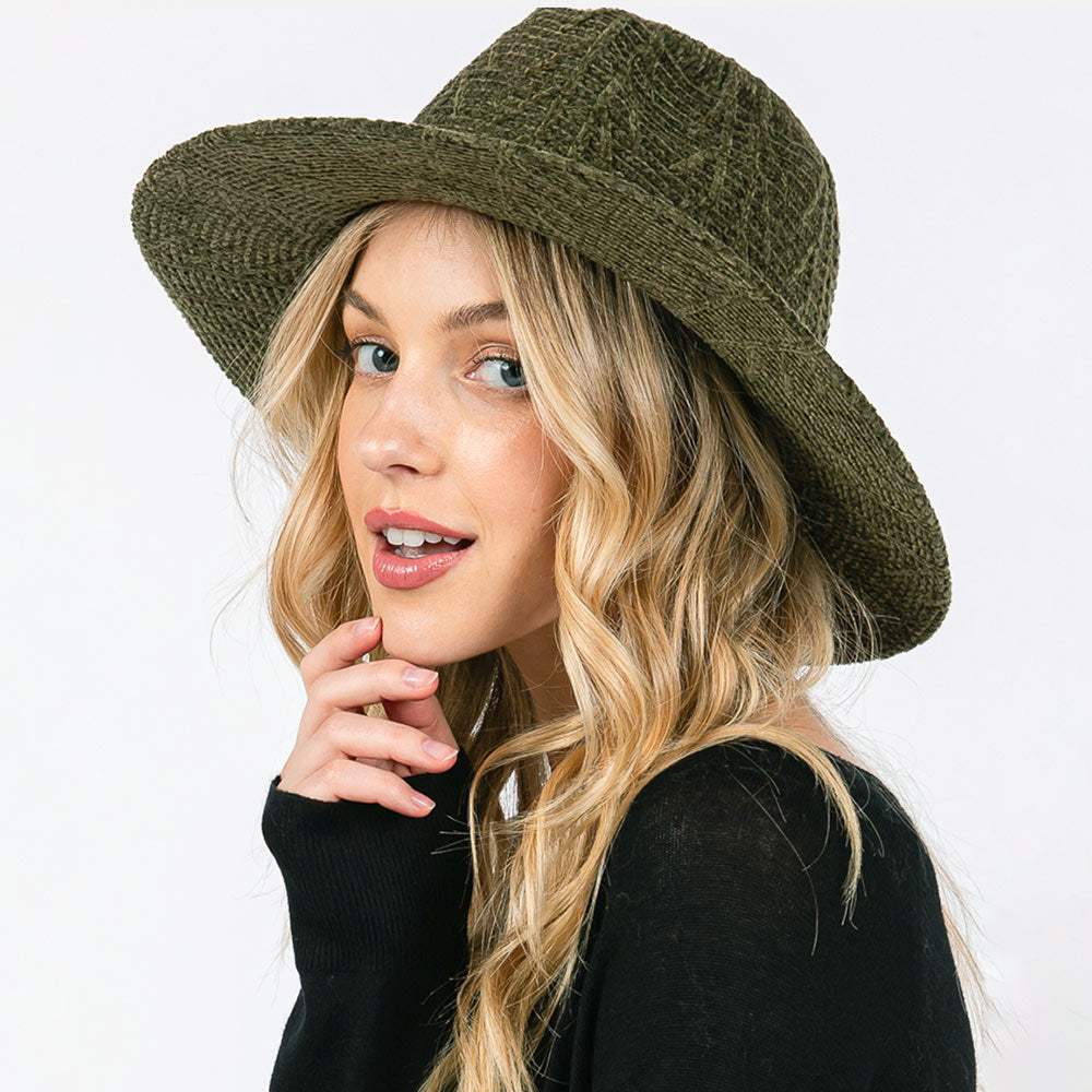 Chenille Pattern Fedora Hat with Braided Band - Madeline Love - Flyclothing LLC