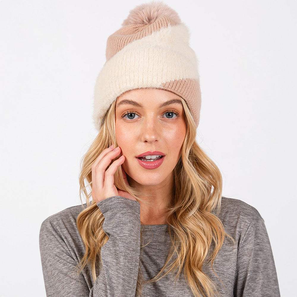 Fuzzy Detailed Fleece Pom Pom Beanie Hat - Madeline Love - Flyclothing LLC
