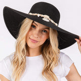 Wide Brim Straw Sun Hat with Shell and Conch Braided Band - Madeline Love - Flyclothing LLC