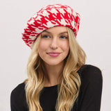 Houndstooth Knit Beret Hat - Madeline Love - Flyclothing LLC