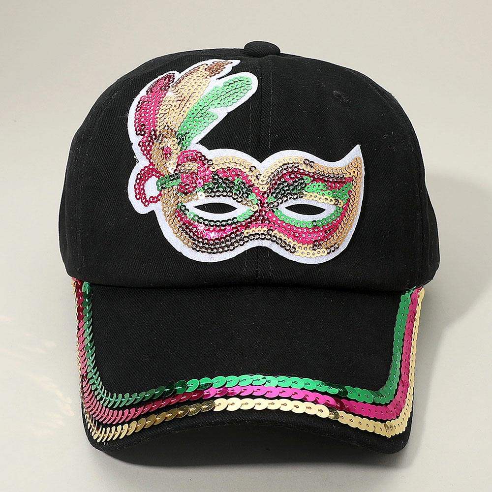 Sequin Mardi Gras Mask Patch Baseball Cap - Madeline Love - Flyclothing LLC