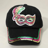 Sequin Mardi Gras Mask Patch Baseball Cap - Madeline Love - Flyclothing LLC